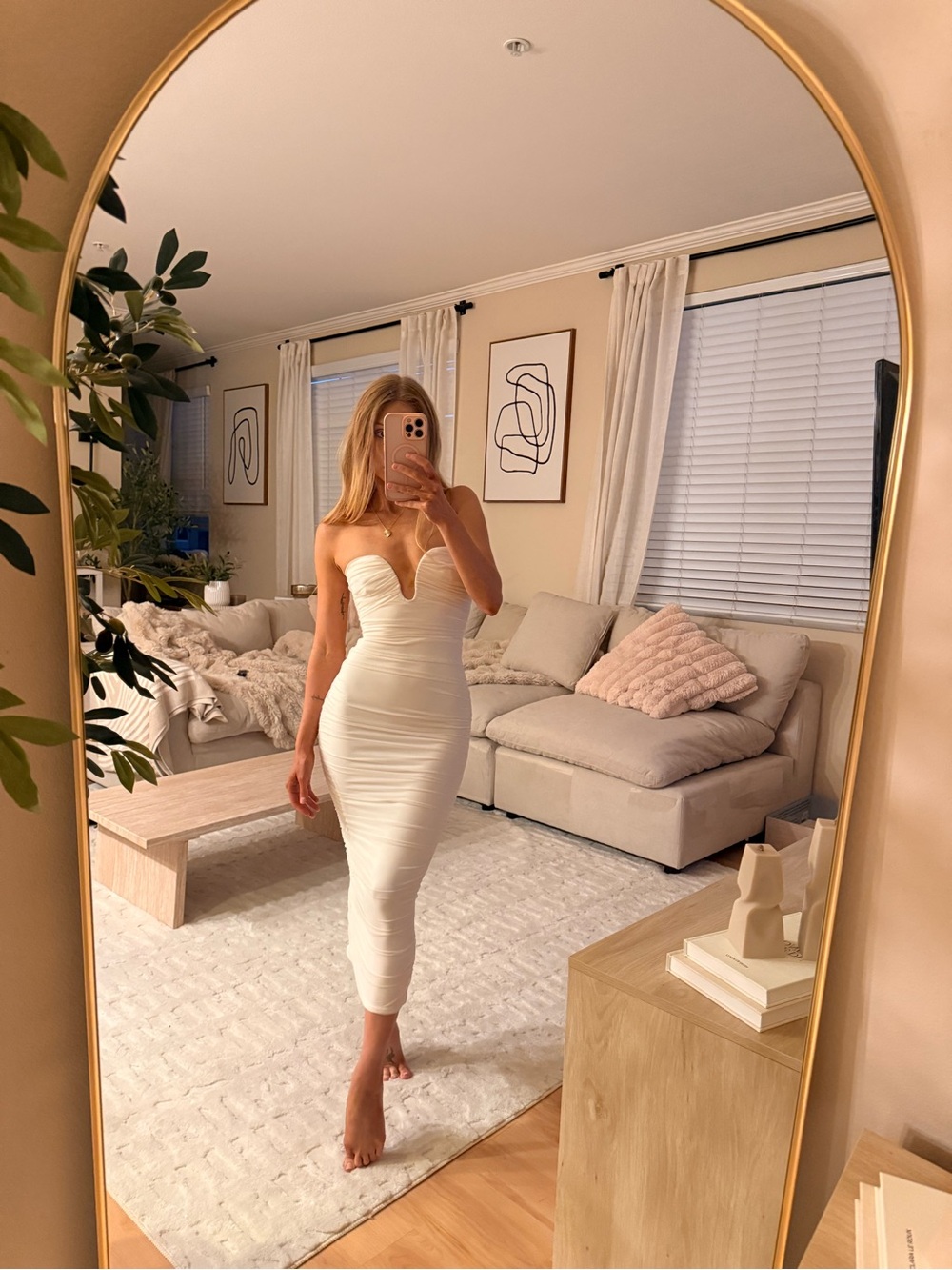 Oh Polly White Strapless Sweetheart Midi Dress
